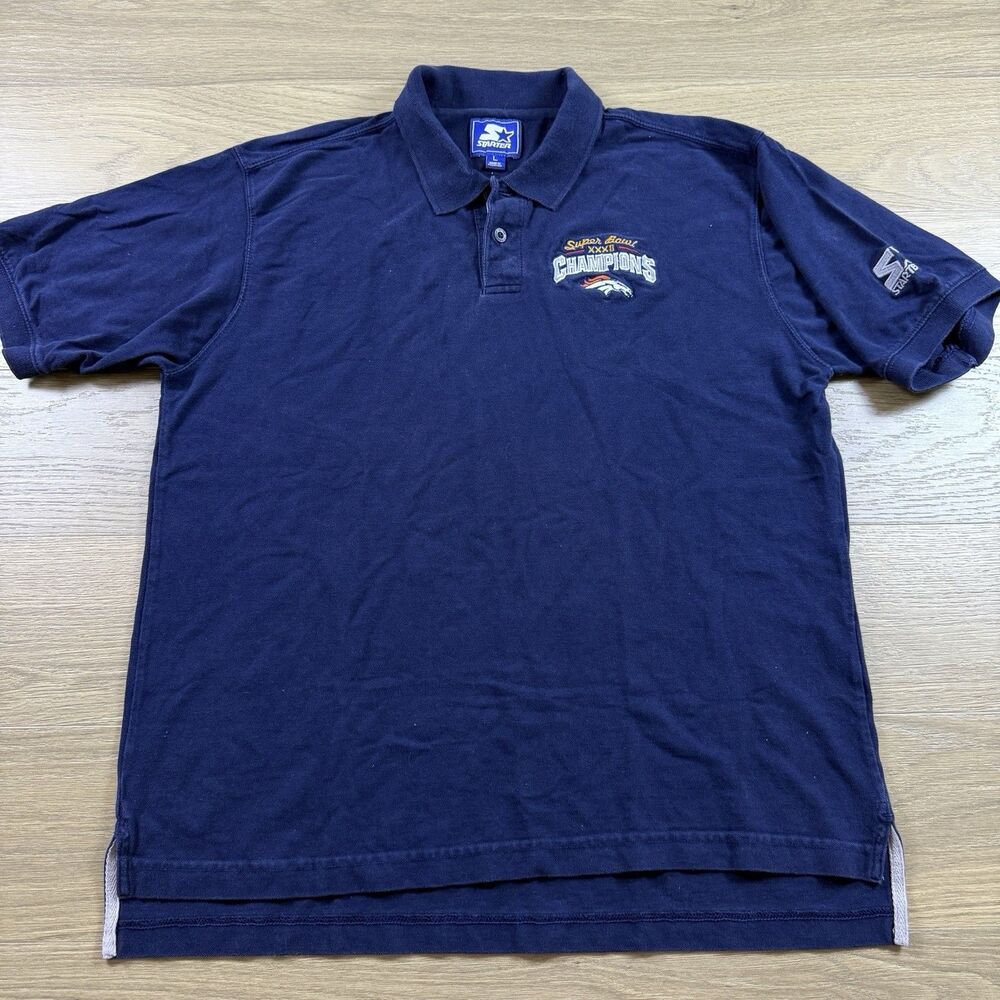 Vintage Starter Denver Broncos Shirt Men Large Super Bowl 32 Embroidery NFL